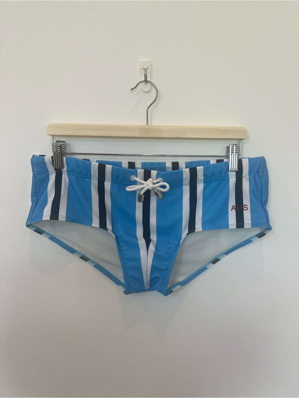 Men’s AMS Size XL Striped Blue Swim Briefs / Sunga